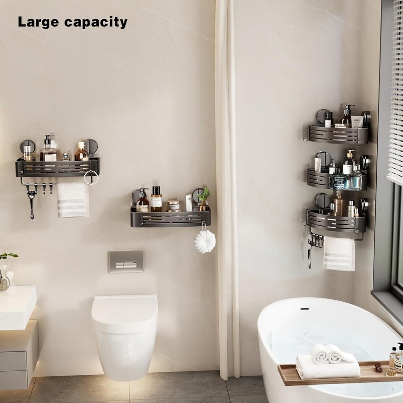 VOLPONE Shower Caddy Suction Cup No Drilling Suction Cup Shower Shelf Heavy Duty Bathroom Shower Organizer Storage Rack Adhesive with Towel Bar Hooks (1-Pack, Matte Gray) - Image 5